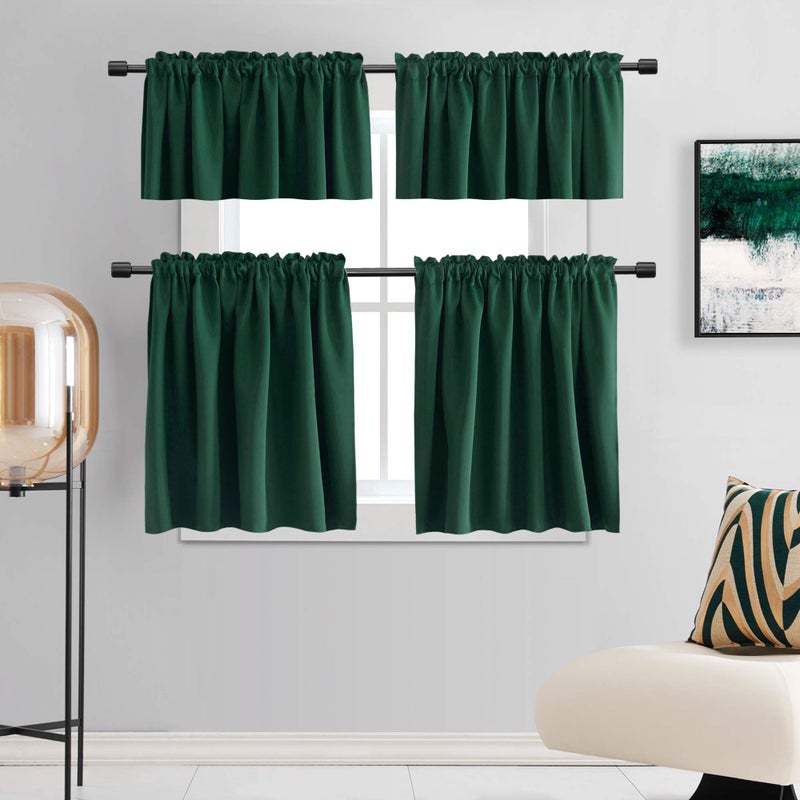 DONREN Christmas Green 12 Inch Length Blackout Window Valances for Loft - Hunter Green Kitchen Valances with Rod Pocket (42 x 12 Inches Long, Pack of 2) - Image 5